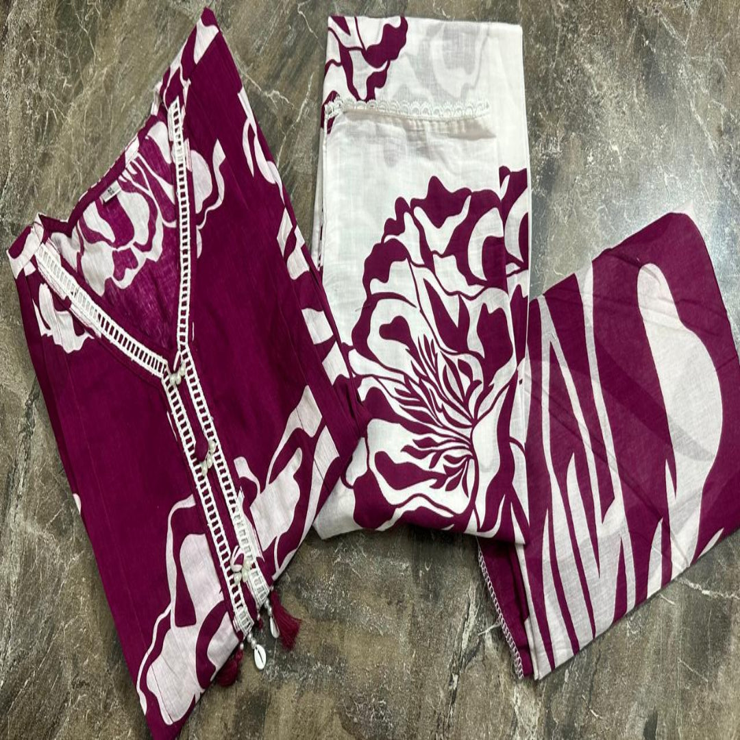 Vibrant Floral Print Kurta Pant Dupatta Set