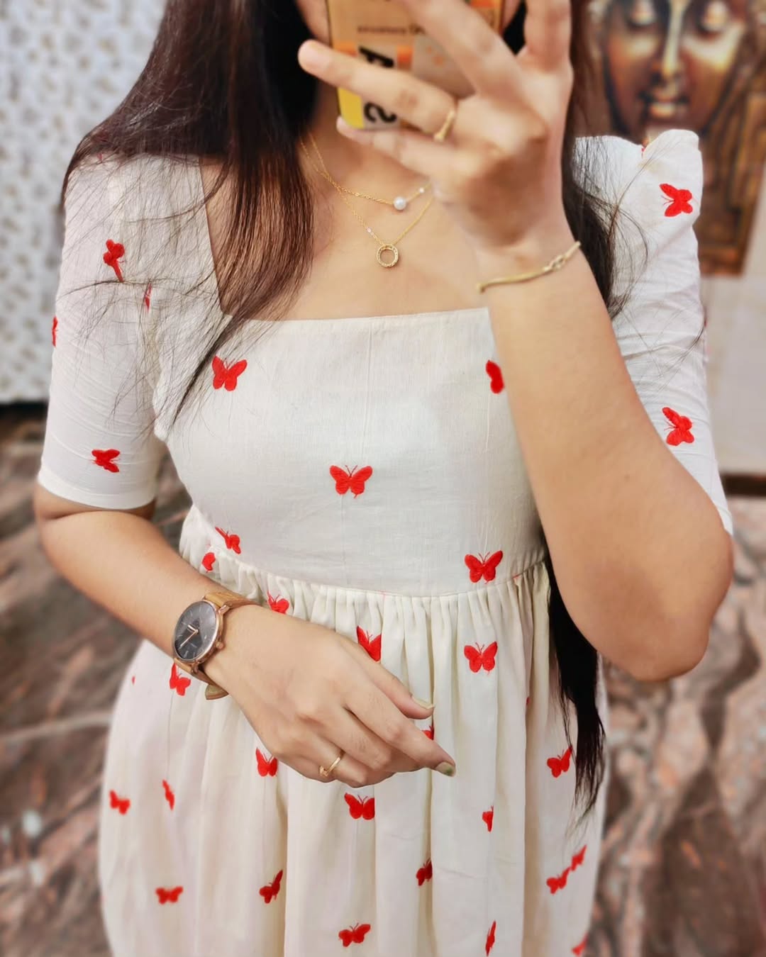 Stylish Red Butterfly Midi Dress