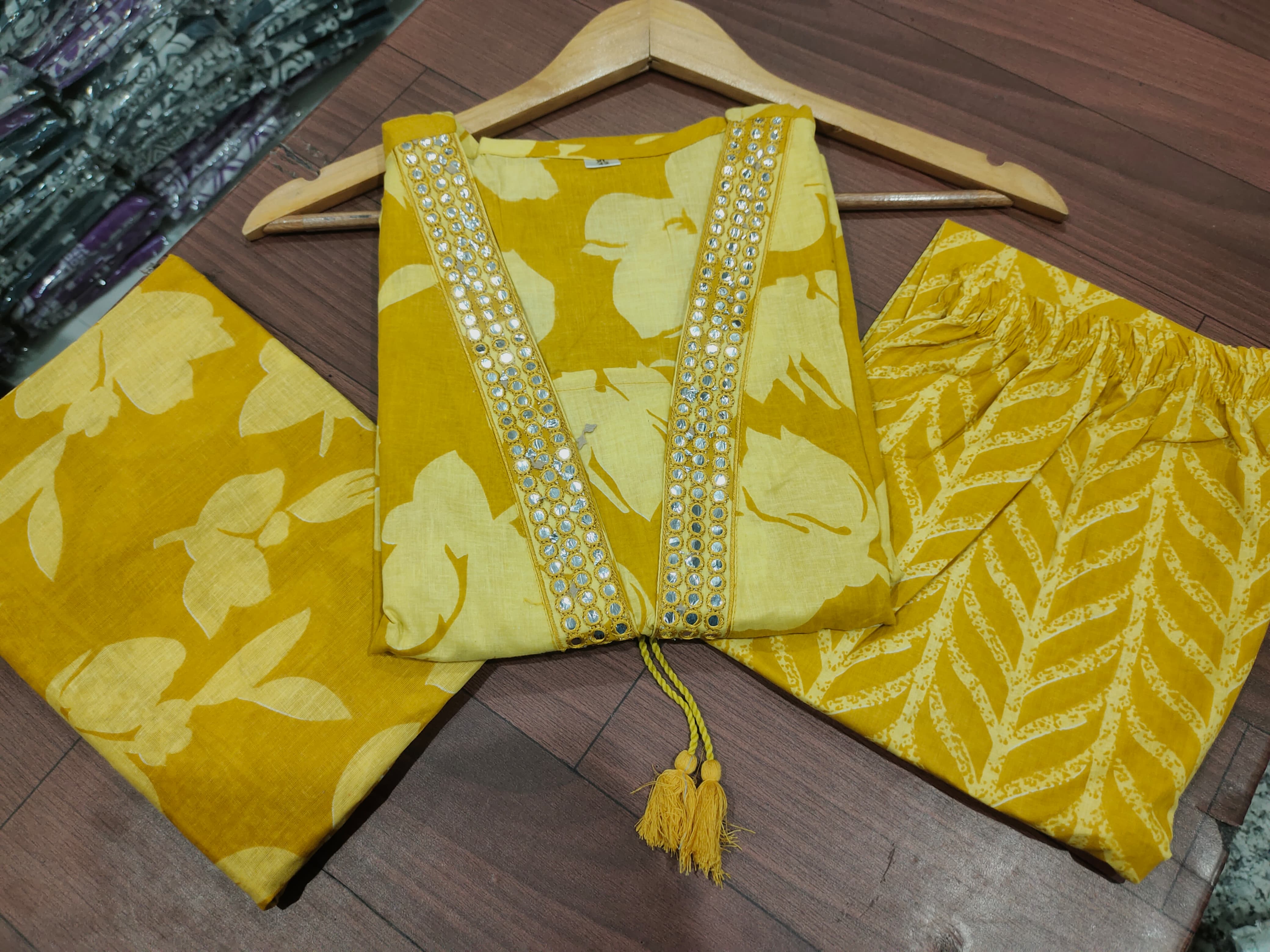 New Designer Yellow Floral Cotton Suit Set