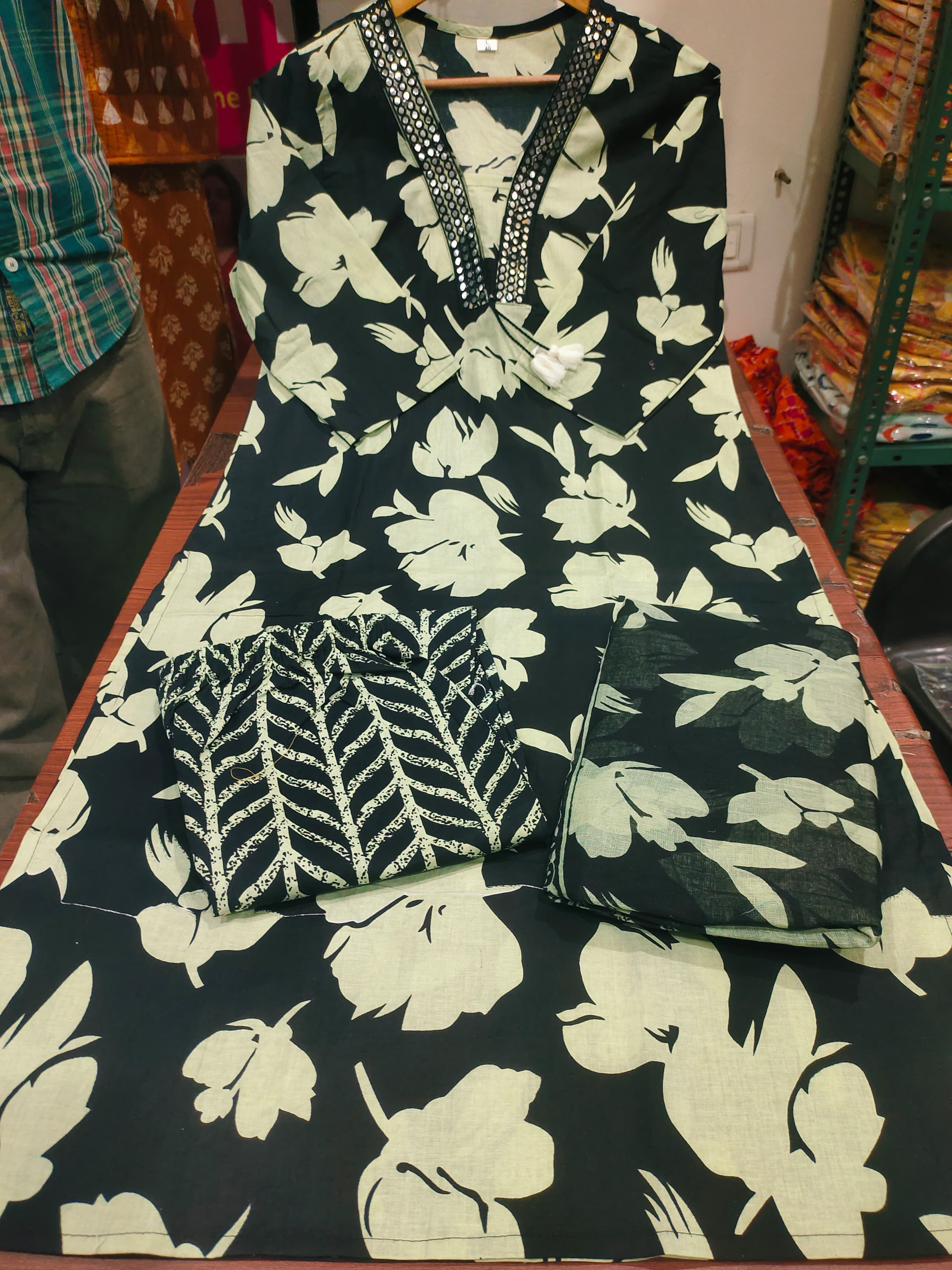 New Designer Black Floral Cotton Suit Set