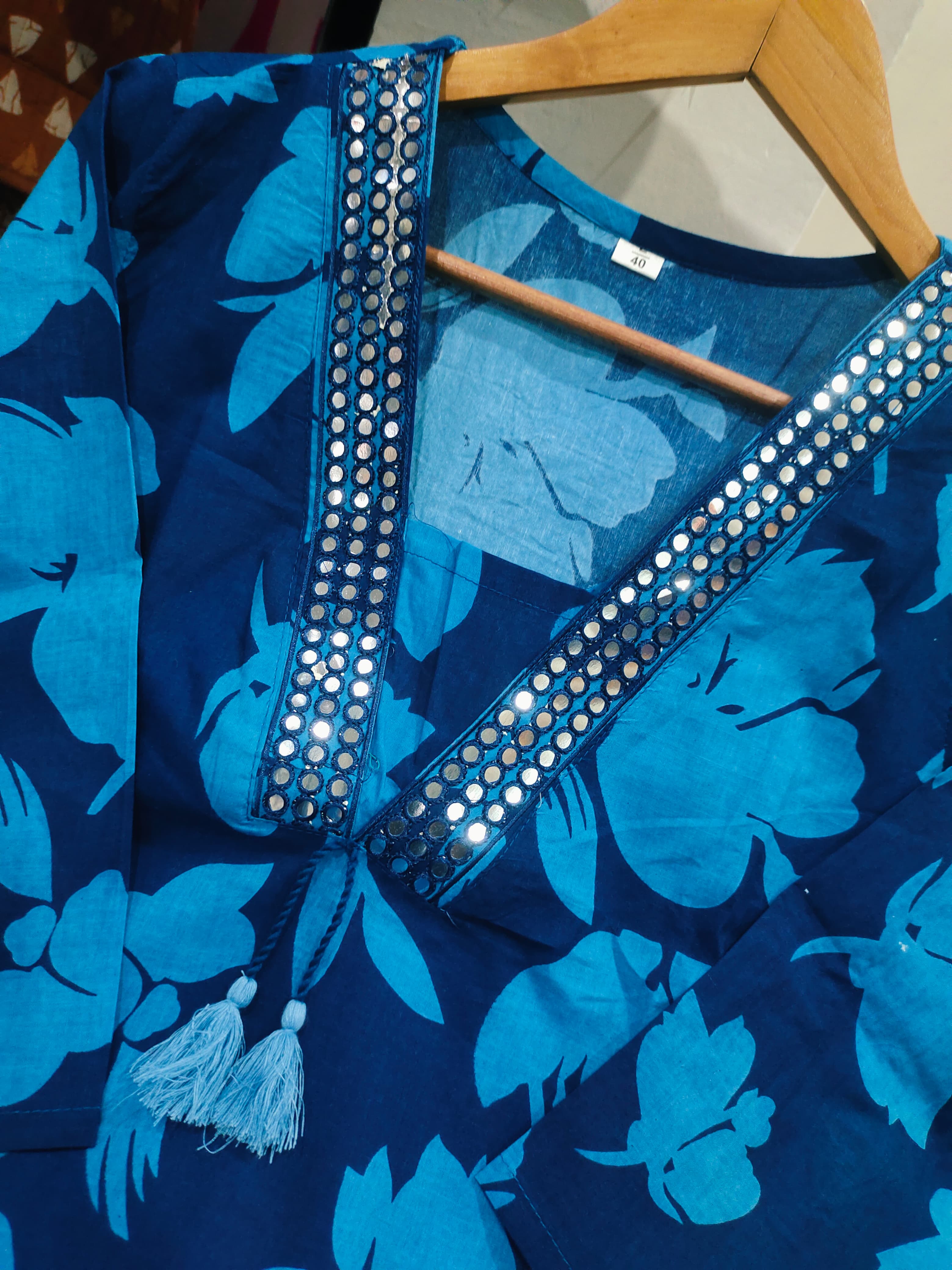 New Designer Blue Floral Cotton Suit Set