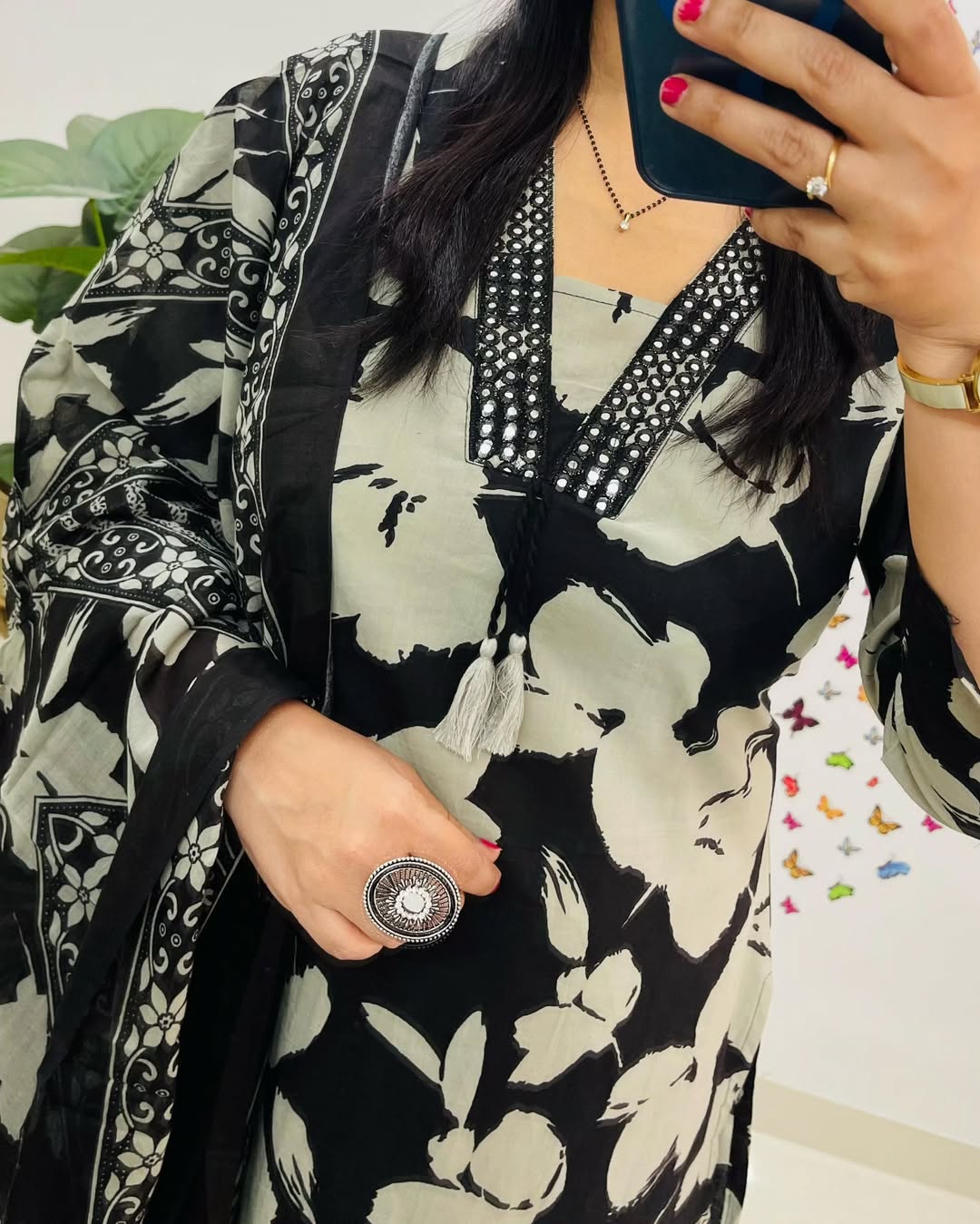 New Designer Black Floral Cotton Suit Set