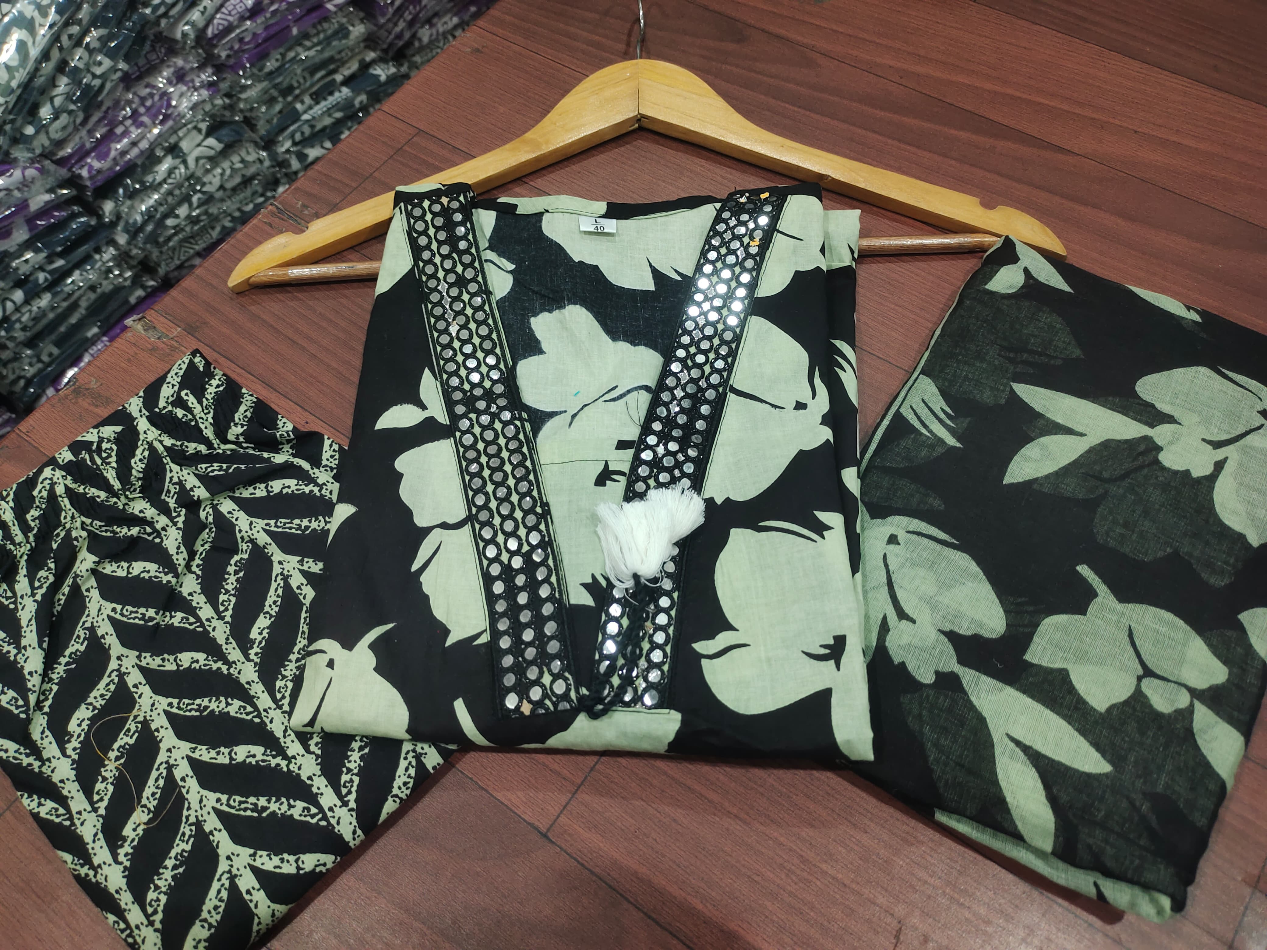 New Designer Black Floral Cotton Suit Set