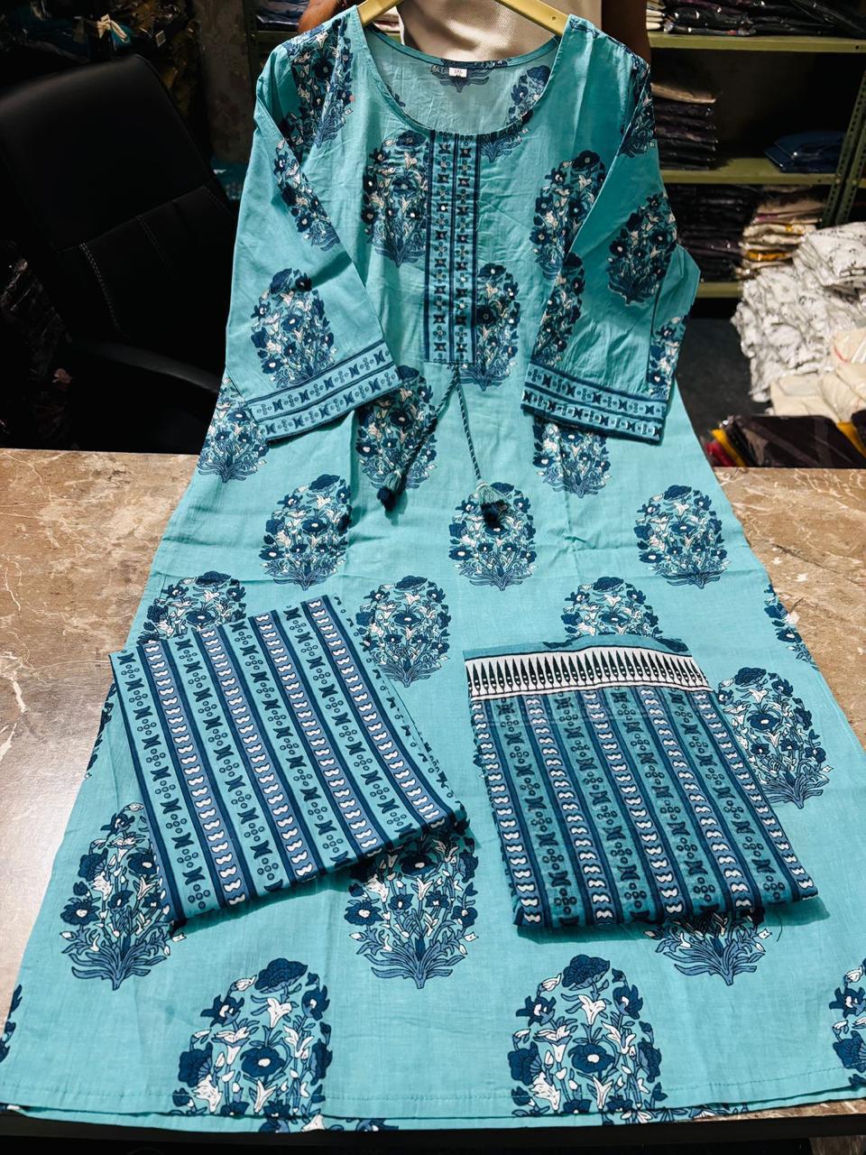Blue Color Pure Cotton Dupatta Set
