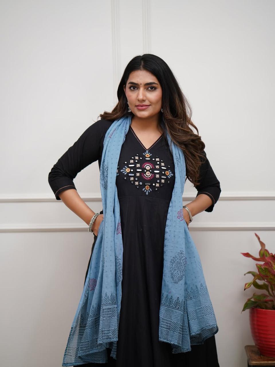 Beautiful Black Anarkali Dupatta Set