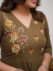 Beautiful Olive Anarkali Dupatta Set
