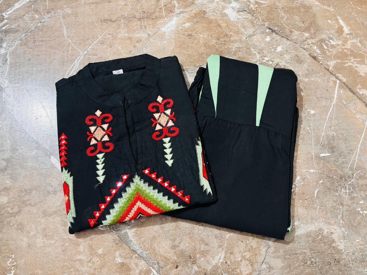 Tanvi Kurti Black Embroidered Ethnic Co - ord Set - Tanvi Kurti