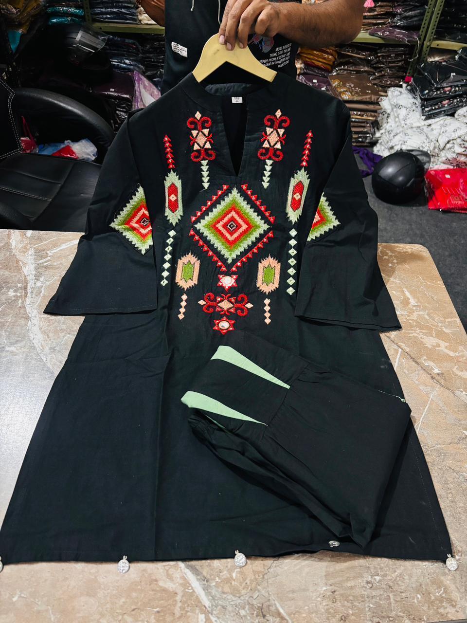 Tanvi Kurti Black Embroidered Ethnic Co - ord Set - Tanvi Kurti