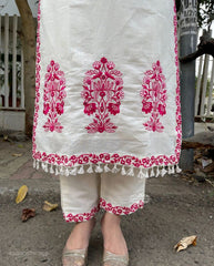 Tanvi Kurti Ivory Floral Embroidered Dupatta Set - Tanvi Kurti