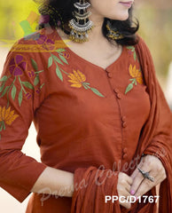 Tanvi Kurti Rust Embroidered Straight Dupatta Set - Tanvi Kurti