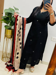 Tanvi Kurti Black Cotton Kurta Dupatta Set - Tanvi Kurti