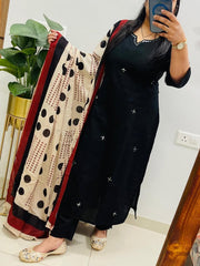Tanvi Kurti Black Cotton Kurta Dupatta Set - Tanvi Kurti