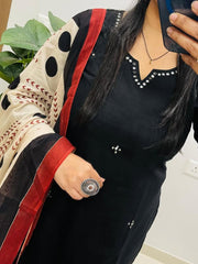 Tanvi Kurti Black Cotton Kurta Dupatta Set - Tanvi Kurti