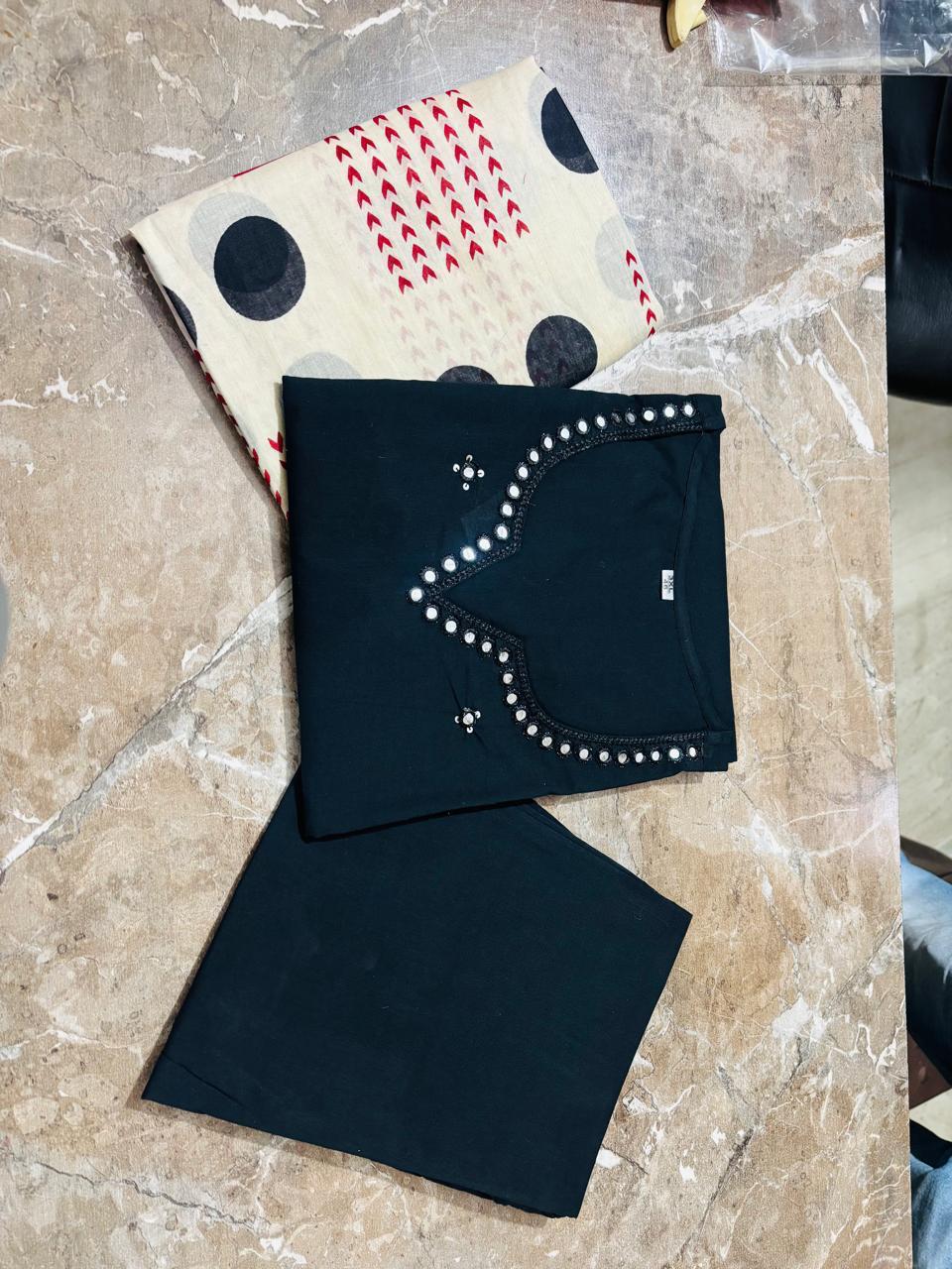 Tanvi Kurti Black Cotton Kurta Dupatta Set - Tanvi Kurti