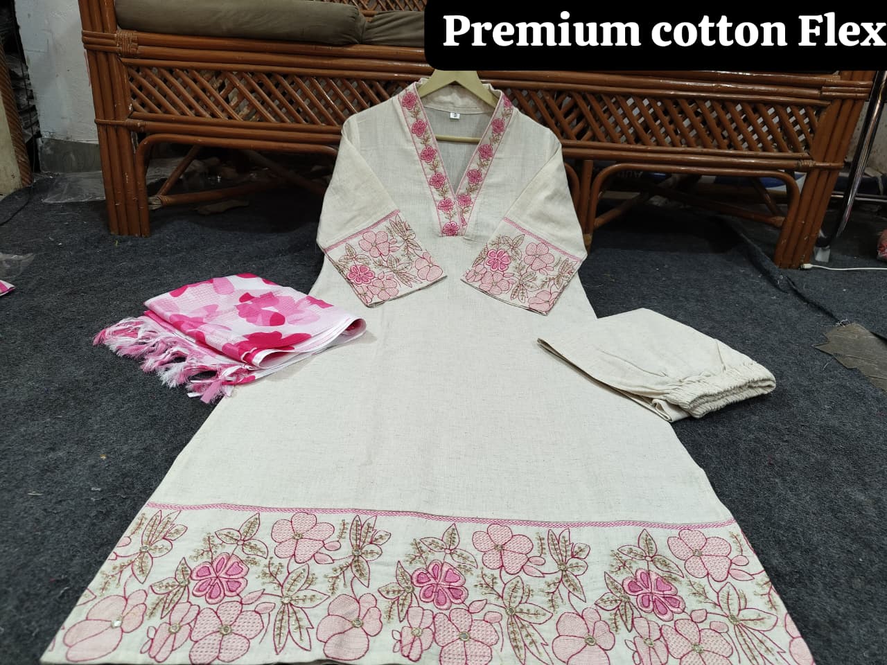 Tanvi Kurti Blush Pink Floral Cotton Dupatta Set - Tanvi Kurti