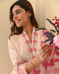 Tanvi Kurti Blush Pink Floral Cotton Dupatta Set - Tanvi Kurti