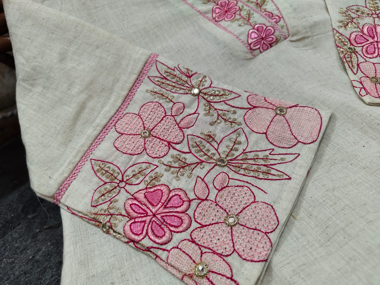 Tanvi Kurti Blush Pink Floral Cotton Dupatta Set - Tanvi Kurti