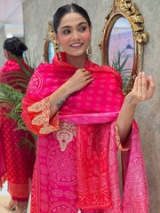 Tanvi Kurti Hot Pink Heavy Embroidered Straight Kurta Set with Dupatta