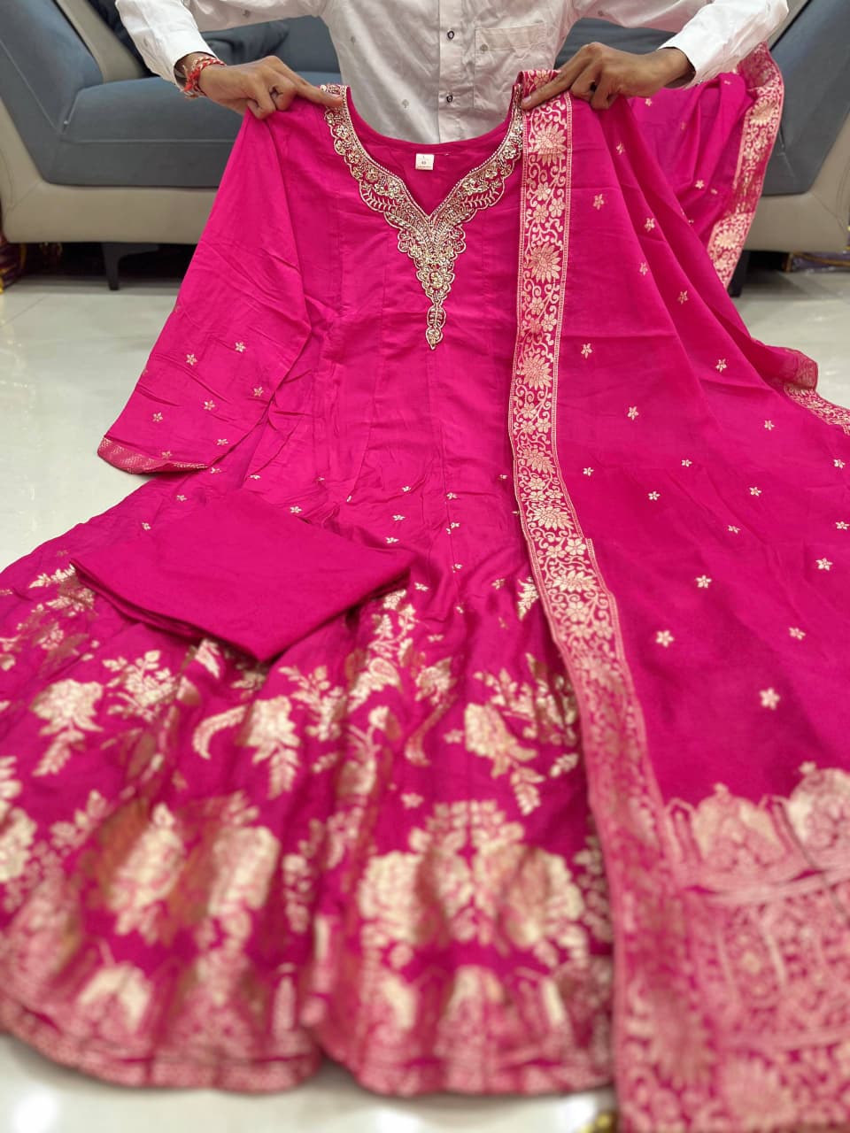 Tanvi Kurti Banarasi Chanderi Anarkali Dupatta Set - Tanvi Kurti