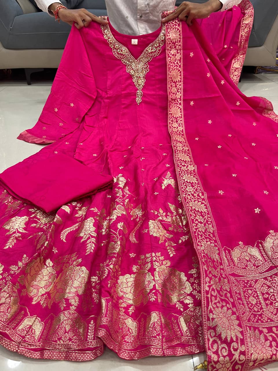Tanvi Kurti Banarasi Chanderi Anarkali Dupatta Set - Tanvi Kurti