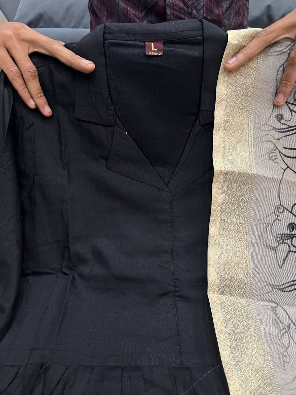 Tanvi Kurti Black Cotton Silk Saree with Kalamkari Print Pallu Dupatta Set - Tanvi Kurti