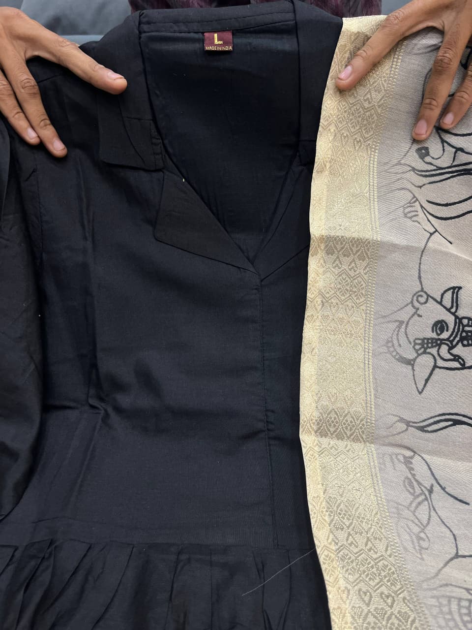 Tanvi Kurti Black Cotton Silk Saree with Kalamkari Print Pallu Dupatta Set - Tanvi Kurti