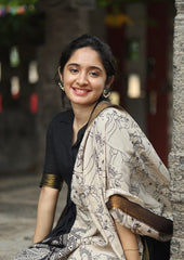 Tanvi Kurti Black Cotton Silk Saree with Kalamkari Print Pallu Dupatta Set - Tanvi Kurti