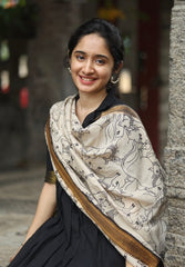Tanvi Kurti Black Cotton Silk Saree with Kalamkari Print Pallu Dupatta Set - Tanvi Kurti