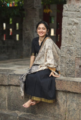 Tanvi Kurti Black Cotton Silk Saree with Kalamkari Print Pallu Dupatta Set - Tanvi Kurti