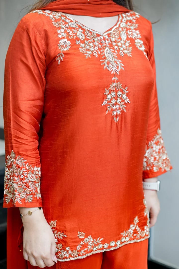 Tanvi Kurti Chanderi Top Plazzo & Dupatta Set - Tanvi Kurti