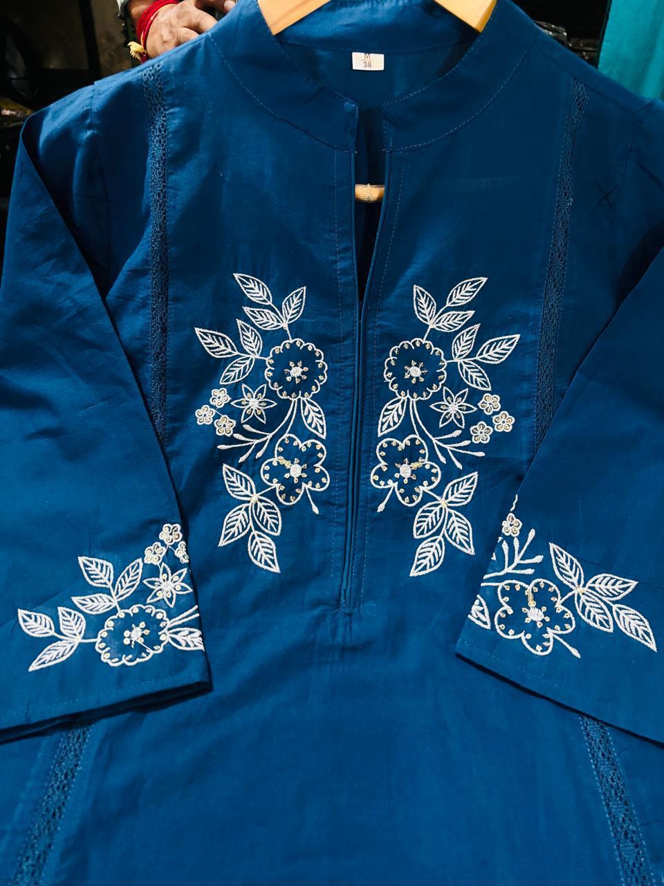 Tanvi Kurti Teal Blossom Embroidered Kurta Set - Tanvi Kurti