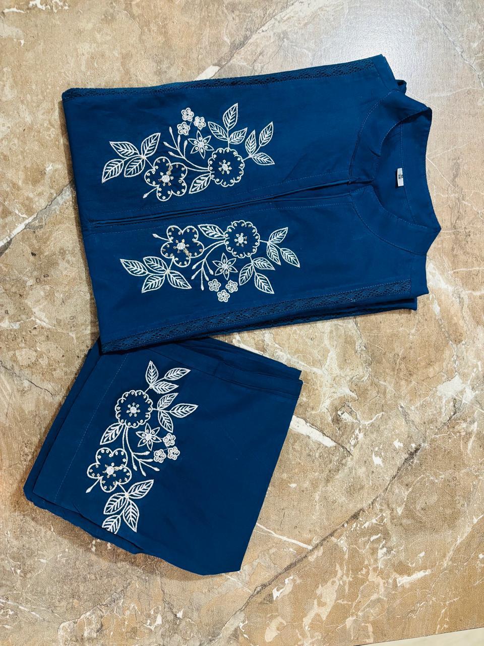 Tanvi Kurti Teal Blossom Embroidered Kurta Set - Tanvi Kurti