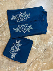 Tanvi Kurti Teal Blossom Embroidered Kurta Set - Tanvi Kurti