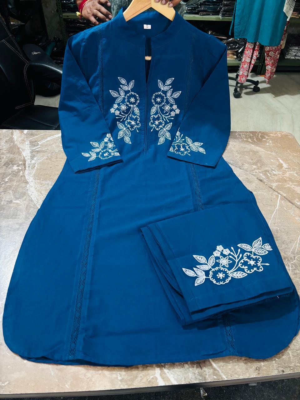 Tanvi Kurti Teal Blossom Embroidered Kurta Set - Tanvi Kurti