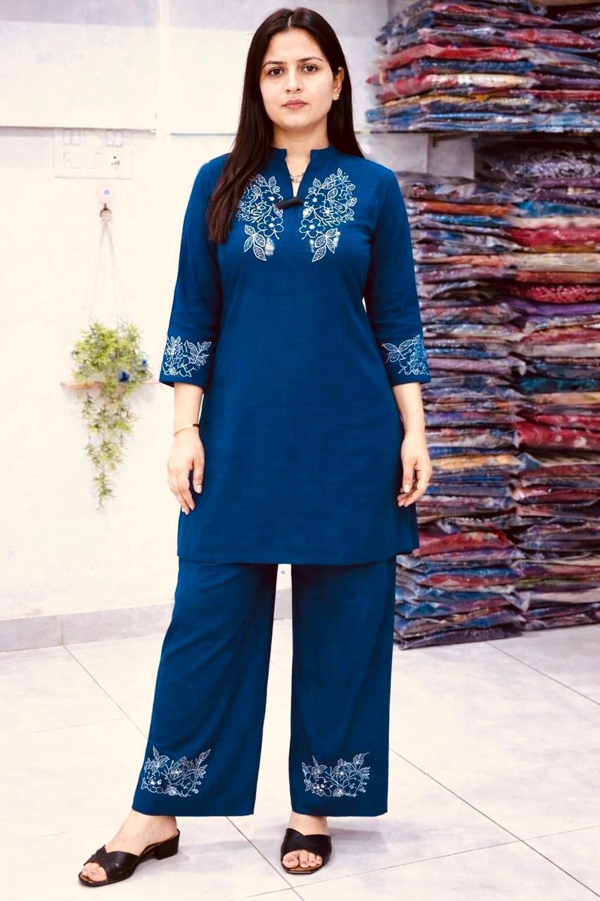Tanvi Kurti Teal Blossom Embroidered Kurta Set - Tanvi Kurti