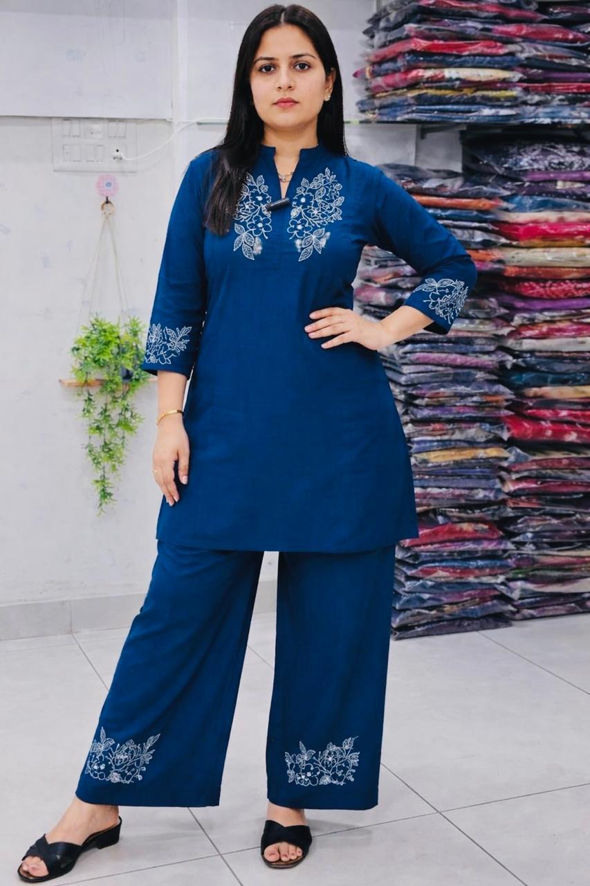 Tanvi Kurti Teal Blossom Embroidered Kurta Set - Tanvi Kurti