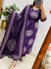 Tanvi Kurt Purple Elephant Motif Dupatta Set - Tanvi Kurti