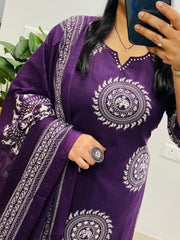 Tanvi Kurt Purple Elephant Motif Dupatta Set - Tanvi Kurti