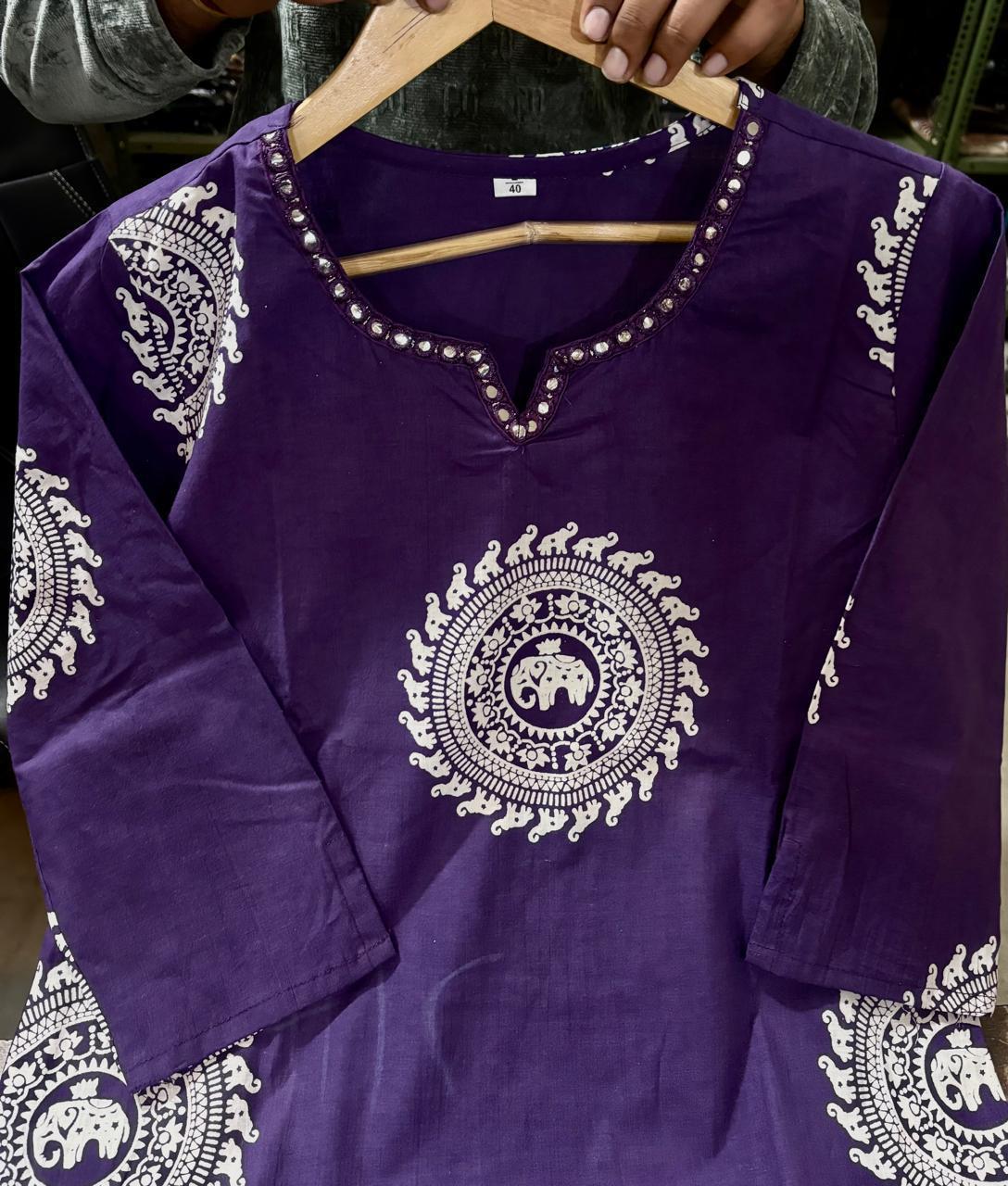 Tanvi Kurt Purple Elephant Motif Dupatta Set - Tanvi Kurti