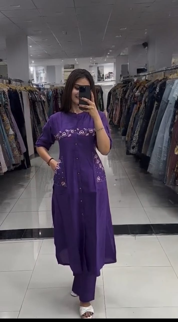 Tanvi Kurti Purple Mirror - Work Buttoned Co - ord Set - Tanvi Kurti