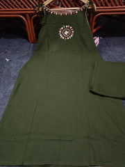 Tanvi Kurti Olive Green Sleeveless Embellished Kurta Set - Tanvi Kurti