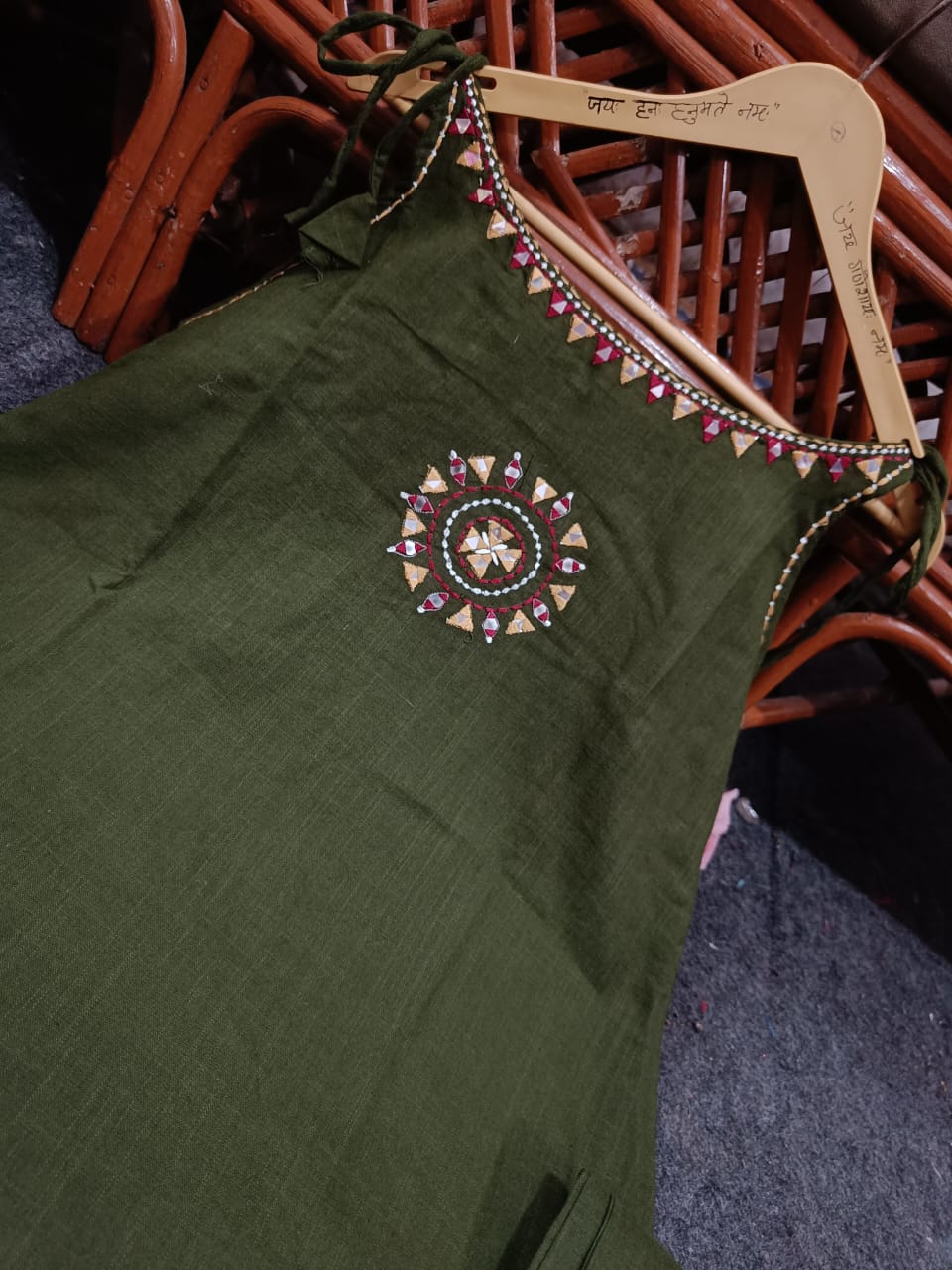 Tanvi Kurti Olive Green Sleeveless Embellished Kurta Set - Tanvi Kurti