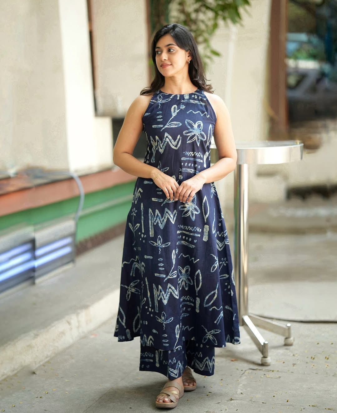 Tanvi Kurti Navy Blue Tribal Print A - Line Co - ord Set - Tanvi Kurti