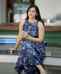 Tanvi Kurti Navy Blue Tribal Print A - Line Co - ord Set - Tanvi Kurti