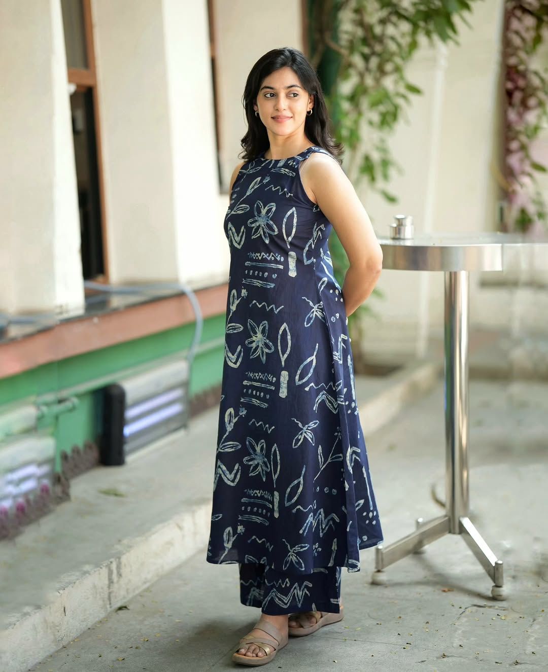 Tanvi Kurti Navy Blue Tribal Print A - Line Co - ord Set - Tanvi Kurti
