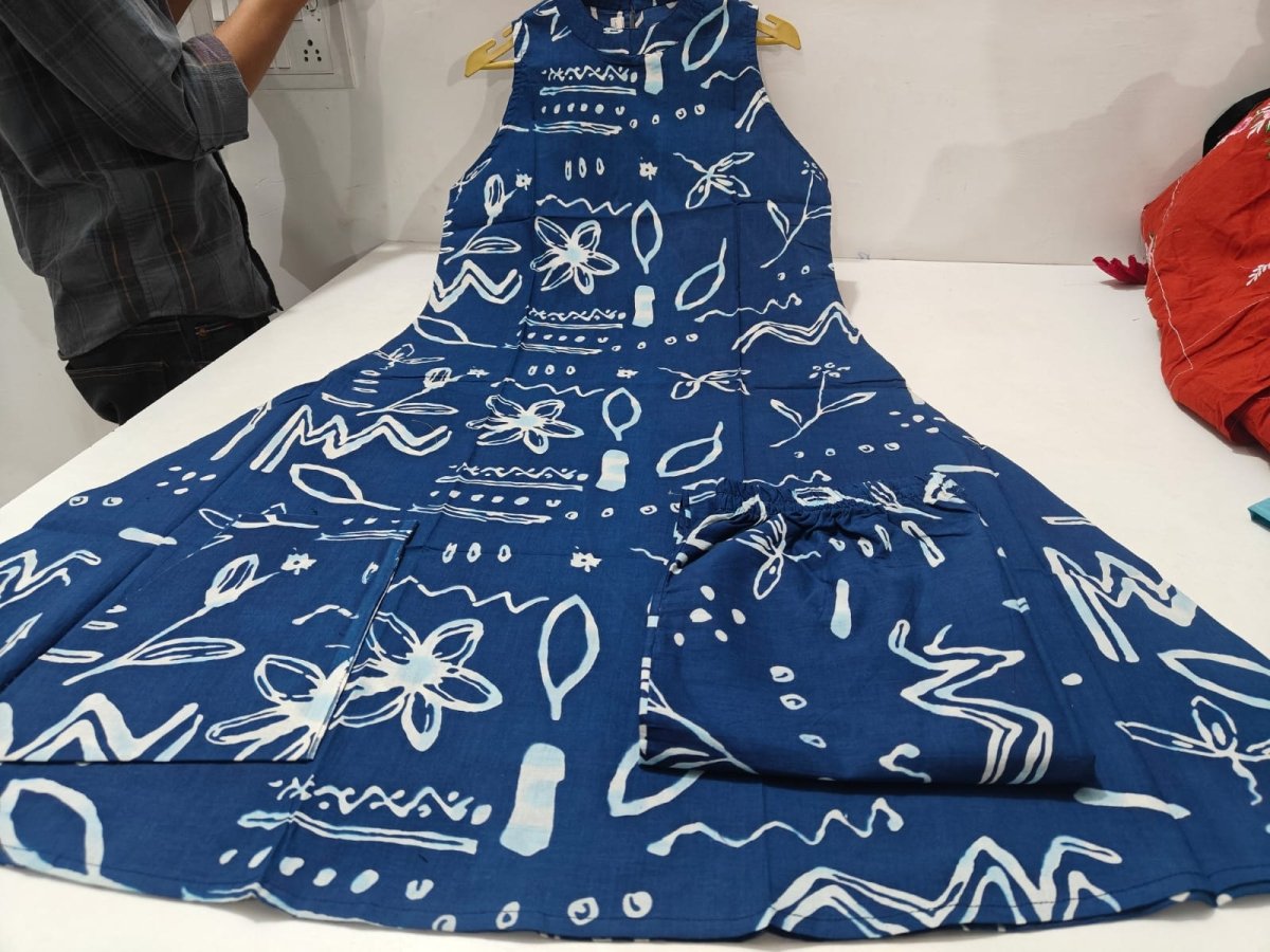 Tanvi Kurti Navy Blue Tribal Print A - Line Co - ord Set - Tanvi Kurti
