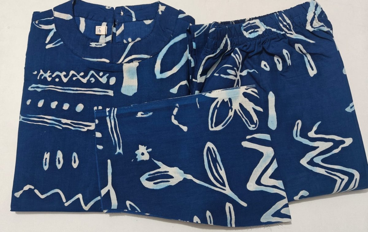 Tanvi Kurti Navy Blue Tribal Print A - Line Co - ord Set - Tanvi Kurti