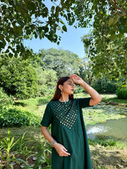 Tanvi Kurti Bottle Green Mirror Work Kurta Set - Tanvi Kurti