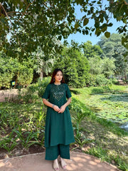 Tanvi Kurti Bottle Green Mirror Work Kurta Set - Tanvi Kurti