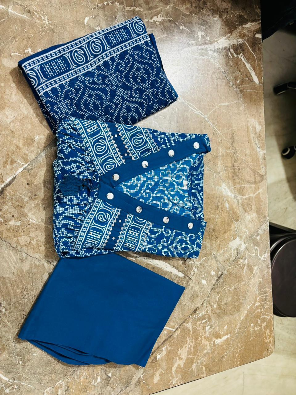 Tanvi Kurti Teal Blue Traditional Printed Dupatta Set - Tanvi Kurti